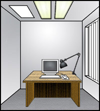 Figure 1. Blinds are on the windows and the monitor is placed at an angle (perpendicular)