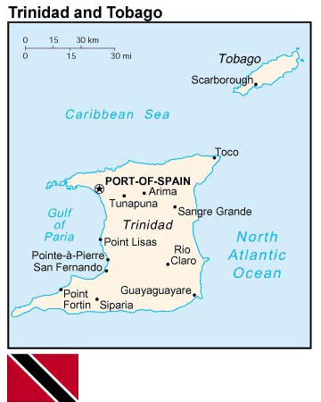 Map and flag of Trinidad and Tobago.