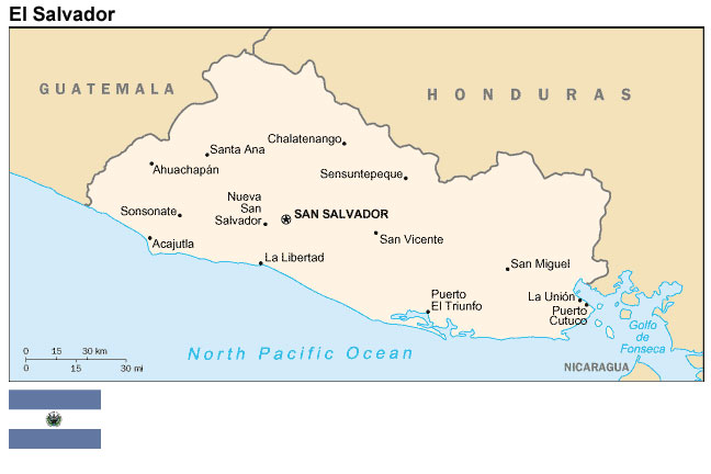 Map and flag of El Salvador.