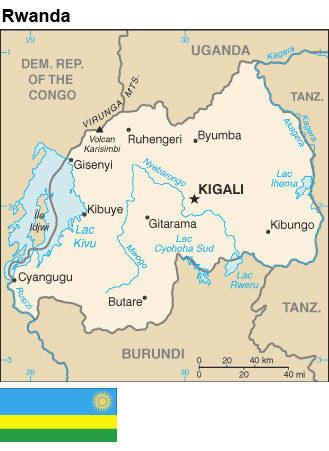 Map and flag:  Rwanda