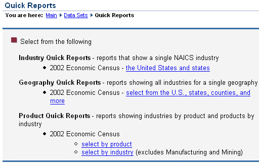 Quick Reports page
