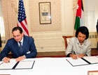 Secretary Rice at signing ceremony of Memorandum of Understanding on Assistance with His Excellency Dr. Salah Al-Bashir, Minister of Foreign Affairs of the Hashemite Kingdom of Jordan at the Waldorf Astoria. State Dept. photo/Michael Gross. 