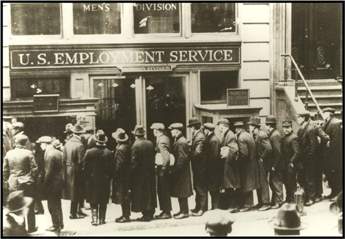 Image of workers waiting at the U.S. Employment Service Building