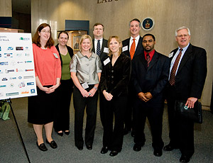 (From left to right) Melissa Low, Director, Industry Resources and Legislative Services, Club Managers Association of America; Michaela Rydstrom, Assistant, Environmental Health and Safety, Brick Industry Association; Robin Crawford, Marketing Manager, American Heart Association; David Hicks, Manager/Technical Initiatives, American Industrial Hygiene Association; Karen Orso, Director, National Accounts and Commercial Markets, American Heart Association; Patrick Voight, President-Elect, Association of periOperative Registered Nurses; Kevin Cannon, Safety Specialist, National Association of Home Builders; and Bill O'Connell, Manager, Government Affairs, National Safety Council, attended the 2008 NAOSH Week Kick-off event on May 5, 2008 at the Department of Labor