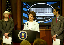 Secretary Chao announcing the DOL lawsuit against Enron Corporation.