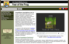 Screen shot of the Fish and Wildlife Service's Year of the Frog website
