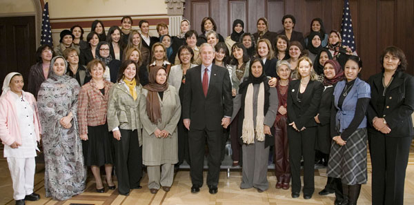 Date: 10/23/2008 Location: Washington, DC Description: U.S. President George W. Bush meets with 44 women political leaders (MEPI) as part of the Election Exchange Program.
© White House Photo