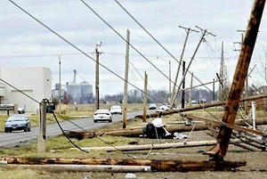 Downed power lines after tornadoes