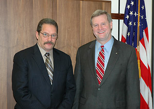 L-R Dennis Thomas - President, IEC and OSHA’s Assistant Secretary, Edwin G. Foulke, Jr. discuss future activities of the OSHA-IEC Alliance along with other safety and health related issues on April 21, 2006.