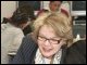 Secretary Spellings and Congressman Castle watch students working on a geometry problem at David W. Harlan Elementary School in Wilmington, Delaware.