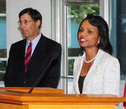 Secretary Rice, right, and S/CRS Coordinator Herbst at reception, Sept. 15, 2008. State Dept photo.