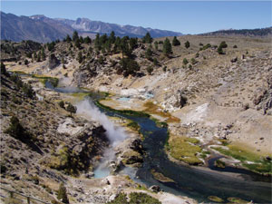 Hot Creek showing new area of active boiling.