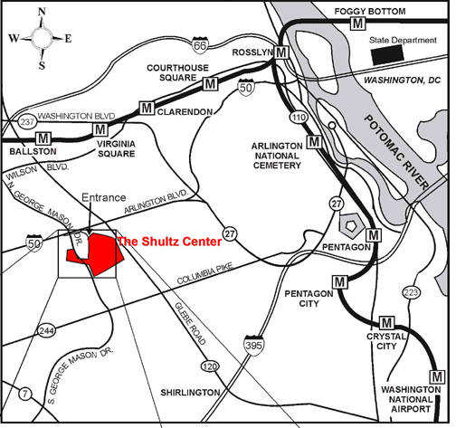 Map of the George P. Shultz National Foreign Affairs Training Institute and surrounding streets