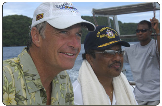 Secretary Kempthorne accompanies Palau President Tommy Remengesau on a tour of the Rock Islands nature preserve during the Secretary's June 9-10 official visit to the Republic of Palau.