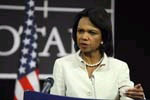 Secretary Rice holds press conference at NATO headquarters on the Georgia Crisis.  NATO photo