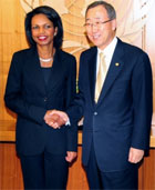 Secretary Rice and UN Secretary-General Ban Ki-moon held a one-on-one meeting at UN Headquarters. State Dept. photo/Michael Gross. 