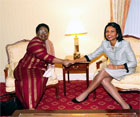 Secretary Rice meets with Her Excellency Nkosazana Dlamini-Zuma, Minister of Foreign Affairs of the Republic of South Africa at the Waldorf Astoria. State Dept. photo/Michael Gross.