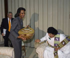 Secretary of State Condoleezza Rice receives gift from Libyan leader Muammar Abu Minyar al-Qadhafi. State Dept. photo/David Y. Lee 