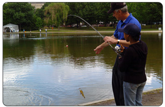 Last June, Secretary Kempthorne joined more than 300 elementary school students to kick off National Fishing and Boating Week by fishing for bass, yellow perch and bluegill in the pond at Constitution Gardens on the National Mall in Washington, DC. 