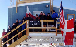 U.S., Greenland and Danish exchange students and faculty at the National Science Foundations Summit Research Station located atop the Greenland ice sheet, July 2008. [Kathy Gorski, National Science Foundation Fellow]