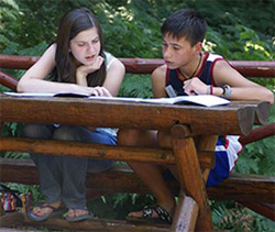 Students studied English in an idyllic classroom from July 20 to 27, 2008.  [Laura Hochla, U.S. Embassy Pristina] 