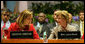 Mrs. Laura Bush talks with World Food Program Executive Director Josette Sheeran during the plenary session at the WFP conference Thursday, June 12, 2008, in Rome. White House photo by Shealah Craighead