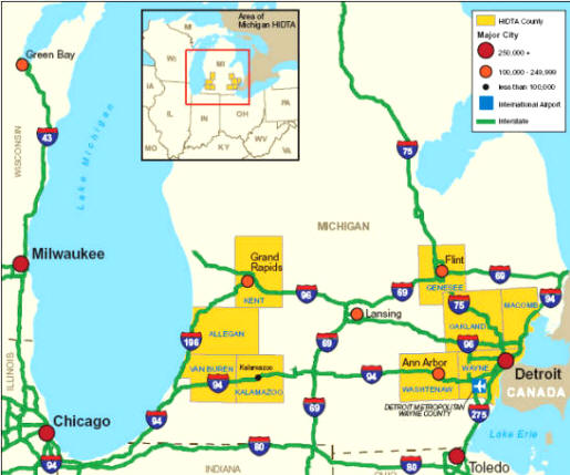 Map of the Michigan HIDTA area.