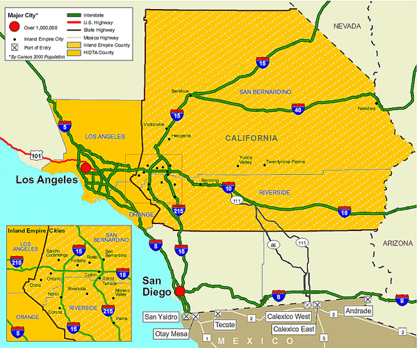 Map showing the Los Angeles High Intensity Drug Trafficking Area.