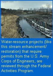 Image- Water-resource projects (like this stream enhancement/restoration) that require permits from the U.S. Army Corps of Engineers. are reviewed through the Federal Activities Program.