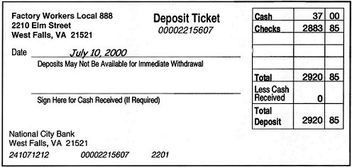 {Bank Deposit Slip}