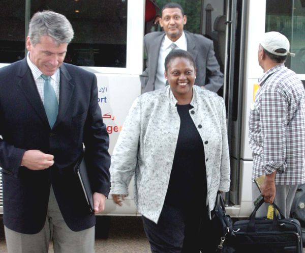 Assistant Secretary Frazer and Tanzanias Foreign Minister arrive in Tanzania on February 9, 2007.