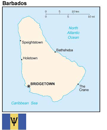 Map and flag of Barbados.