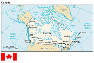 Map and flag of Canada.