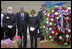 President George W. Bush and Laura Bush stand in silence after placing a wreath to commemorate the fifth anniversary of the September 11th attacks Monday, Sept. 11, 2006, in Shanksvillle, Pa., where United flight 93 crashed after the passengers fought against the terrorist hijackers.