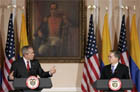  President George W. Bush and President Alvaro Uribe address the press Sunday, March 11, 2007, in Bogota, Colombia. White House photo by Paul Morse