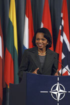 Secretary Rice at press conference at the Meeting of the North Atlantic Council.