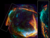 A composite image of supernova remnant RCW 86, using data from Chandra and XMM-Newton X-ray observatories.