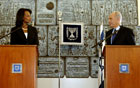 Secretary Rice meeting with President of Israel Shimon Peres in Jerusalem.