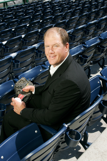 image of Jim Abbott seated in baseballe bleacher seats