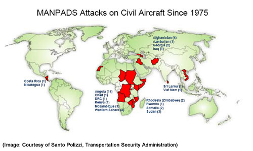 MANPADS Attacks on Civil Aircraft Since 1975. [Image: Courtesy of Santo Polizzi, Transportation Security Administration] 