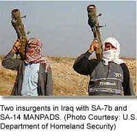 Two insurgents in Iraq with SA-7b and SA-14 MANPADS. [Photo: Courtesy of U.S. Department of Homeland Security