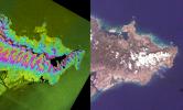 SRTM Radar Image, Wrapped Color as Height/EarthKam Optical Honolulu, Hawaii