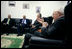 Vice President Dick Cheney addresses the media during a meeting with the Iraqi Presidency Council Wednesday, May 9, 2007, in Baghdad. Seated from left are Iraqi Vice Presidents Tariq al-Hashemi and Adel Abd al-Mehdi and Iraqi President Jalal Talabani. 