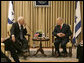 Vice President Dick Cheney meets with Israeli President Shimon Peres Sunday, March 23, 2008 at the presidential residence in Jerusalem. During the meetings Vice President Cheney expressed America's commitment to move forward with the Middle East peace process while addressing threats to both Israel and the U.S. White House photo by David Bohrer
