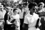 Little Rock Nine member Elizabeth Eckford is taunted by crowd after being turned away from Central High School.