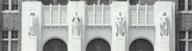 The statues on the front of Central High School are likenesses of Greek gods and goddesses.