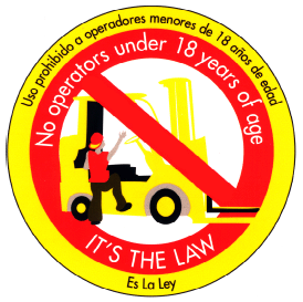 WHD sticker - No operators under 18 years of age