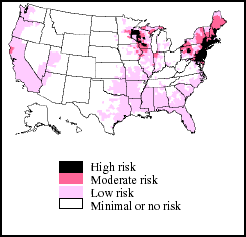 National Lyme disease risk map with four categories of risk