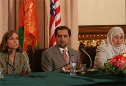 Co-chairs of the U.S.-Afghan Womens Council, Under Secretary Dobriansky, Foreign Minister Abdullah, and Minister Jalal.