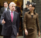 Secretary Rice meets with U.K. Foreign Minister Straw, London, U.K., Feb. 4, 2005. Photo courtesy U.S. Embassy London.